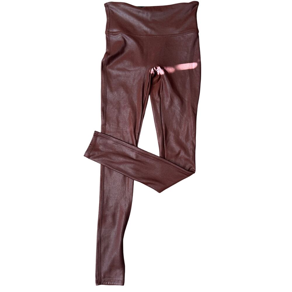 Spanx Brown Metallic Shimmer Leggings‎ Wet Look Stretch Pants Size S #2437